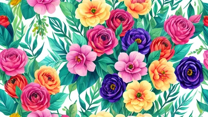 Behang simple colorful flowers pattern, seamless floral pattern, seamless pattern, seamless pattern with flowers, seamless pattern with roses, seamless floral background © Ameer