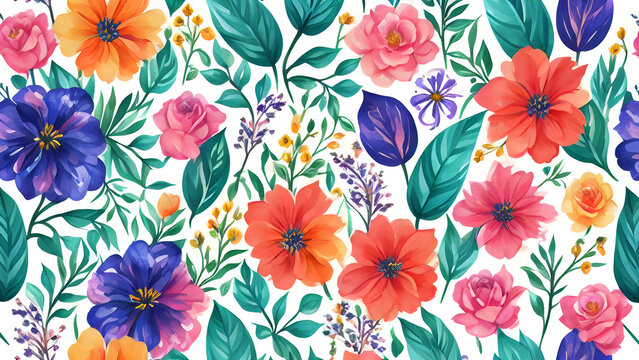 vector watercolor colorful flowers pattern, seamless floral pattern, seamless pattern, seamless pattern with flowers, seamless pattern with roses, seamless floral background