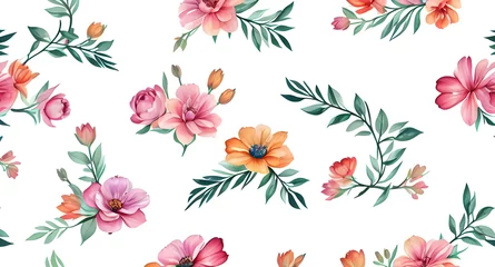 Keuken spatwand met foto simple colorful flowers pattern with white background, rose pattern, pink flowers pattern, seamless floral pattern, seamless pattern with flowers © Ameer