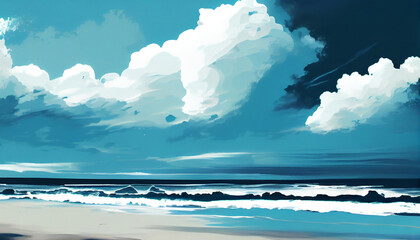 Generative AI, Seaside Serenity: An Abstract Cloud Formation of Calm Ocean Breezes