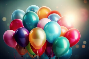Colourful balloons with bokeh background. 3D Rendering, Generative Ai
