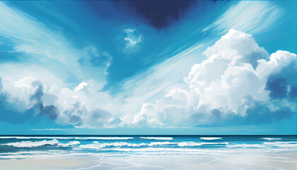 Plakat Generative AI, Seaside Serenity: An Abstract Cloud Formation of Calm Ocean Breezes