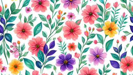 vector watercolor colorful flowers pattern, seamless floral pattern, seamless pattern with tulips, seamless pattern with flowers, seamless pattern with roses