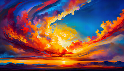 Obraz na płótnie Canvas Generative AI, Dawn's Embrace: An Abstract Sunrise of Vibrant Cloud Shapes