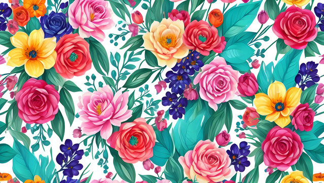 watercolor colorful flowers pattern, seamless floral pattern, seamless pattern, seamless pattern with flowers, seamless pattern with roses