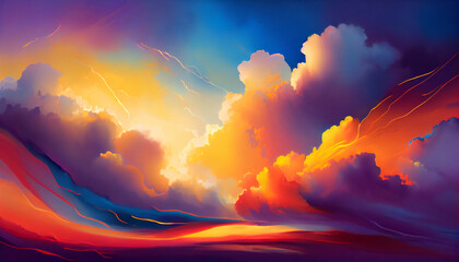 Generative AI, Dawn's Embrace: An Abstract Sunrise of Vibrant Cloud Shapes
