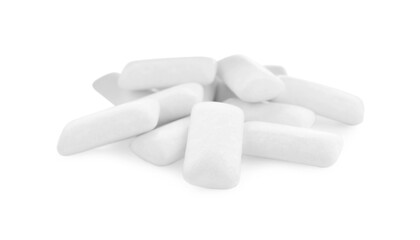 Heap of chewing gum pieces on white background