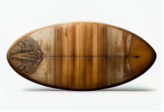 Cool Collection vintage wooden surfboard isolated on white with clipping path for object, retro styles 1. Generative AI