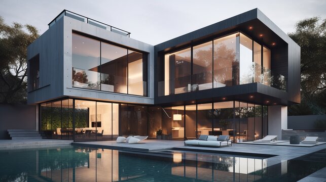 A detailed picture of a super modern house. AI generation