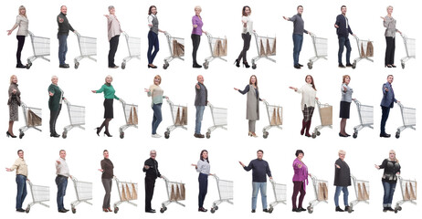 Fototapeta na wymiar group of people with shopping cart on white