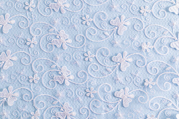 Delicate blue textile background with white colors. lace background. - obrazy, fototapety, plakaty