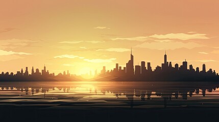 Naklejka premium Cityscape on horizon over ocean. Generative AI