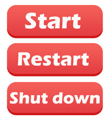 Mock up red button with message Start Restart Shut down