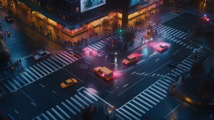 Foto op Canvas Insane Details of AI-Powered Pedestrian Crossings & Traffic Analysis Systems Using HUID Interfaces in the Future City Intersectio, Generative ai © Vipers