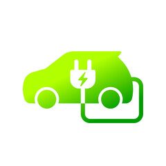 Obraz premium Electric car with plug green icon symbol, Hybrid vehicles charging point logotype, Eco friendly vehicle concept, Vector illustration