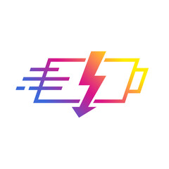 Fast charging battery status, Electric charge icon, Power energy indicator concept, Isolated on white background, Vector illustration