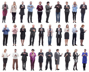 Obraz premium a group of people hold a phone in their hand and look into the phone