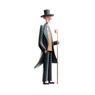 Tall man with black hat with cane - Plasticine Illustration 2