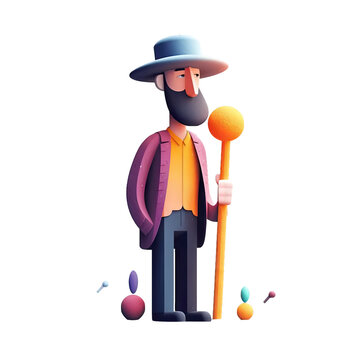 Tall man with black hat with cane - Plasticine Illustration 3