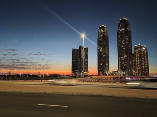 downtown city sunset