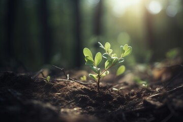 Little plant growing in the soil, earth day concept. Generative ai