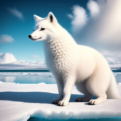 Polar fox on an ice floe in the ocean. Generative AI