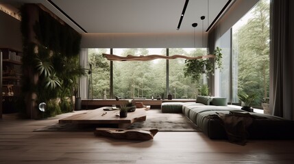 modern living room, eco friendly system, earth day. Generative ai