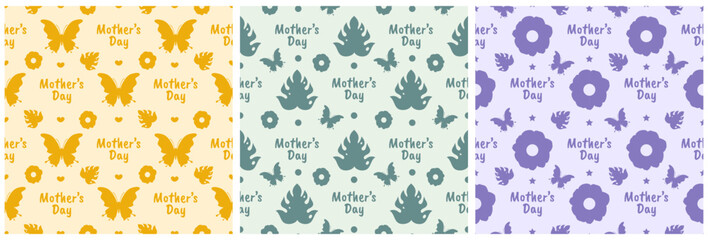Set of Happy Mother Day Seamless Pattern Design in Element Decoration Template Hand Drawn Cartoon Flat Illustration