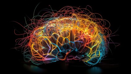 Brain cells function and connecting to body and ordering with other organs electric wire supply energy to, Brain, brain cells, Generative AI