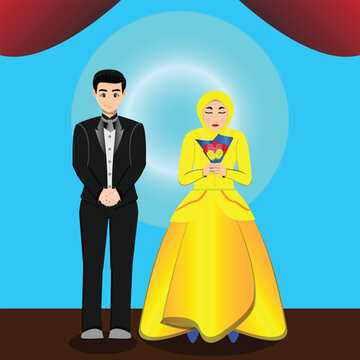 Bride And Groom In Wedding Dress Hihab Version