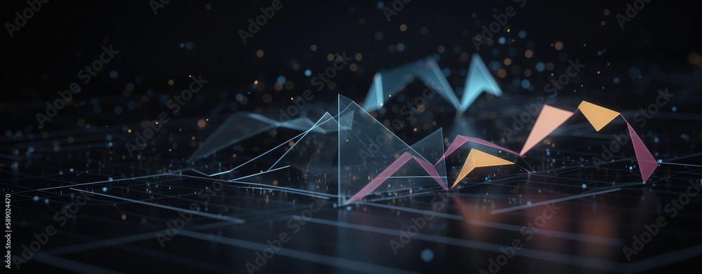 Poster digital marketing data analysis and risk management indicators, connection 3d wireframes with black 