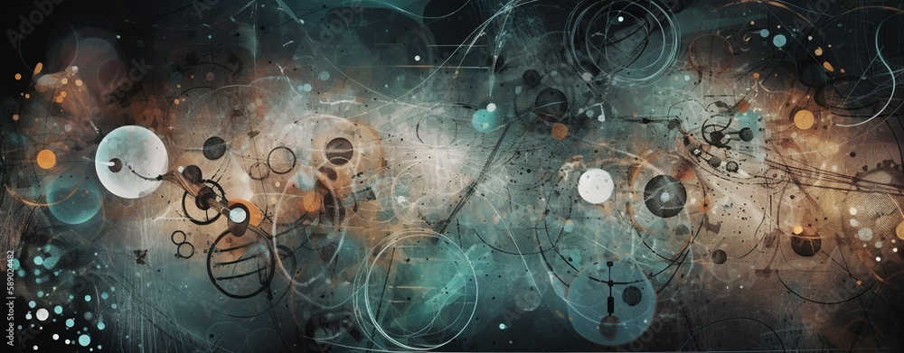Poster space planets technology connections with data communication circle and wired connections, space tec