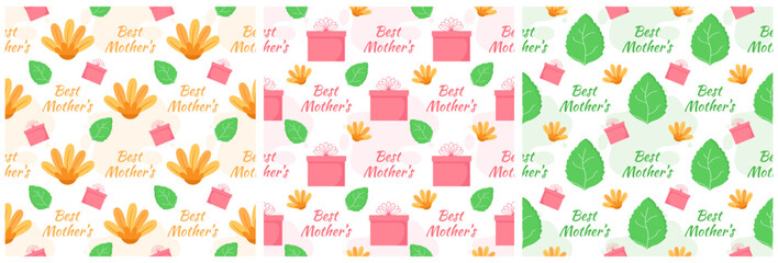 Set of Happy Mother Day Seamless Pattern Design in Element Decoration Template Hand Drawn Cartoon Flat Illustration