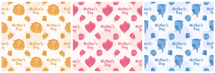Set of Happy Mother Day Seamless Pattern Design in Element Decoration Template Hand Drawn Cartoon Flat Illustration