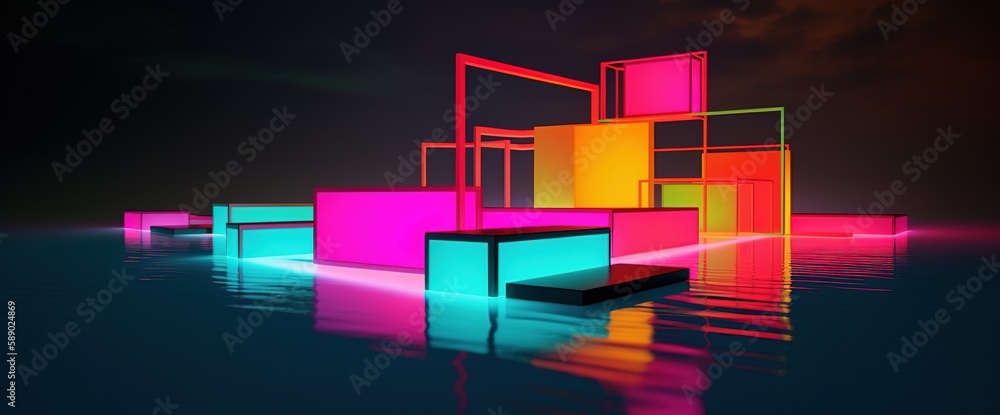 Aufkleber abstract colorful cube neon glowing background. generative ai