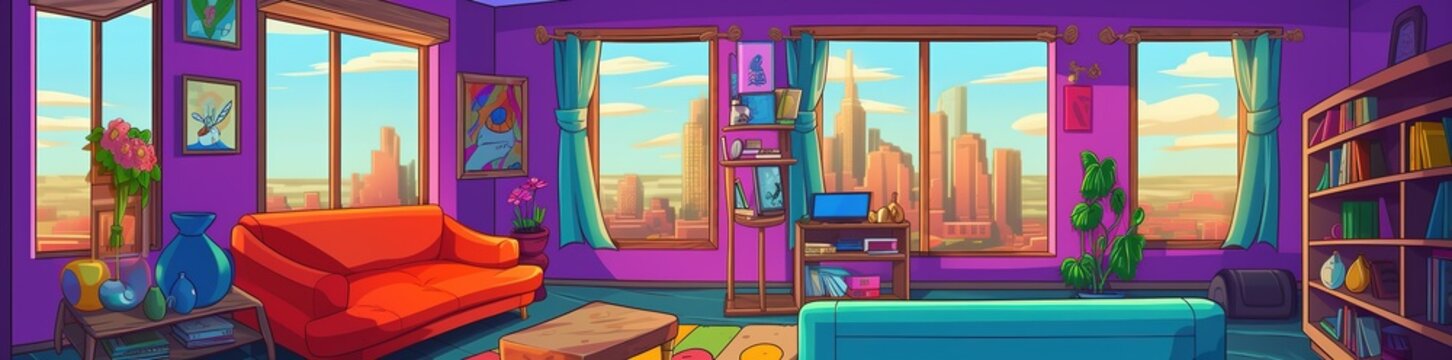 home interior in cartoon illustration. Generative AI