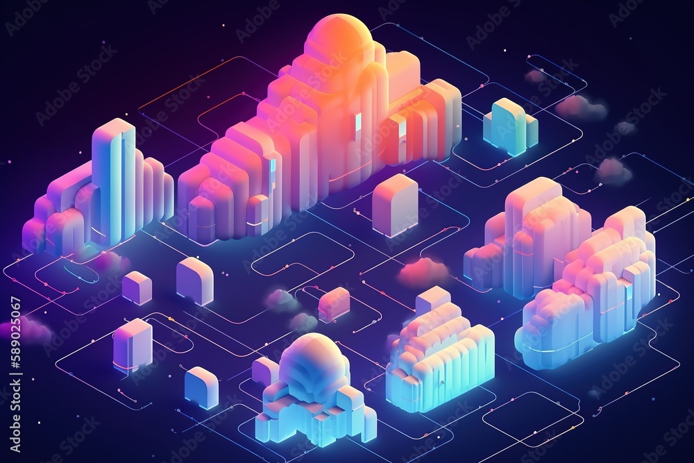 Poster network cloud computing with cloud computing neon pattern link technology, cloud technology, generat