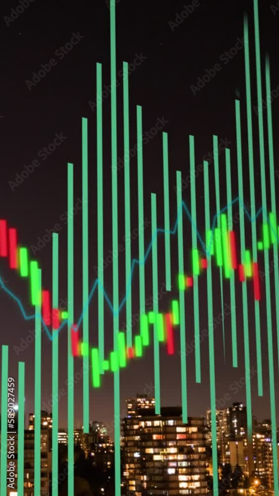 Poster animation of data processing over cityscape