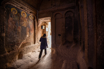 Fototapeta na wymiar Nigde, Turkey, January 22, 2022 : Gumusler Monastery view in Nigde Province of Turkey