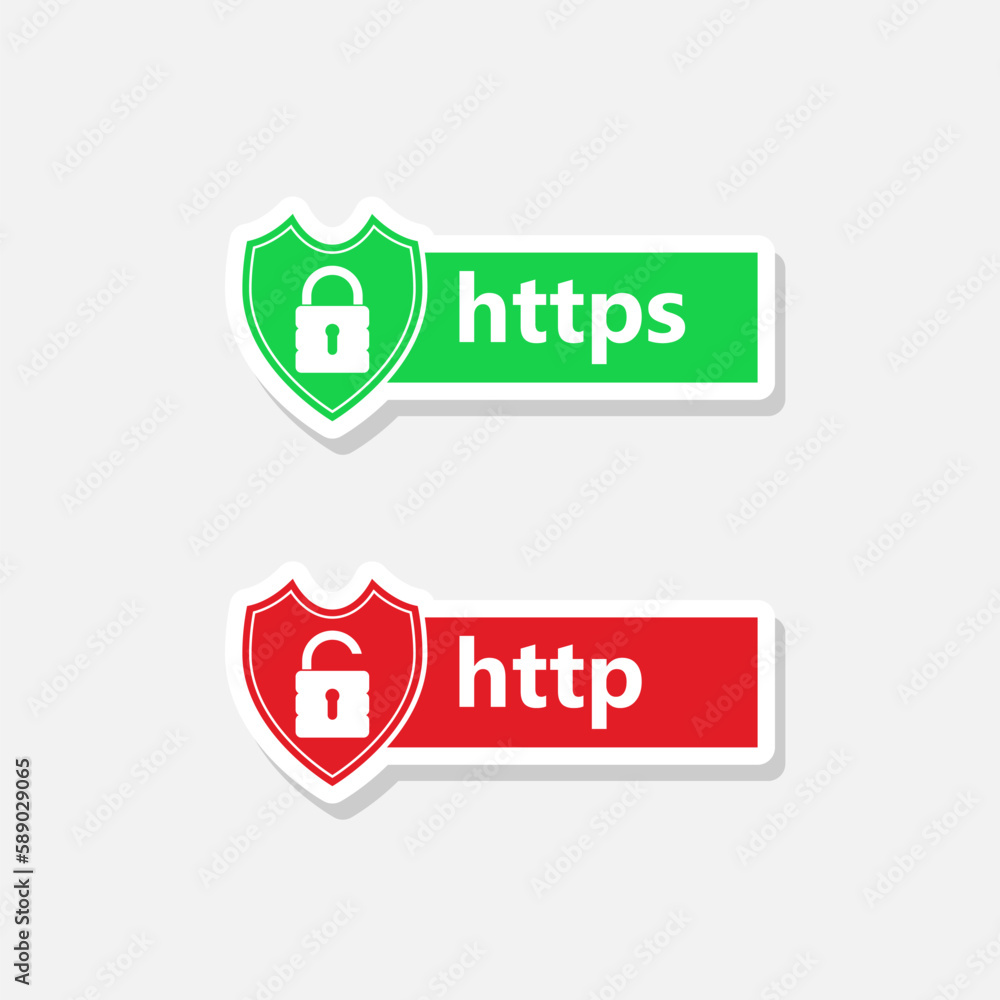 Poster http and https protocols on shield sticker icon