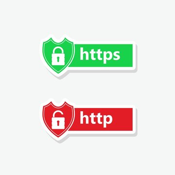 HTTP and HTTPS protocols on shield sticker icon