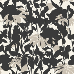 Floral Seamless Pattern. Flower Background for Modern Design. Floral Wallpaper Trendy Style. Botanical Design for Prints, Surface, Home Decoration, Fabric. Vector Illustration. 