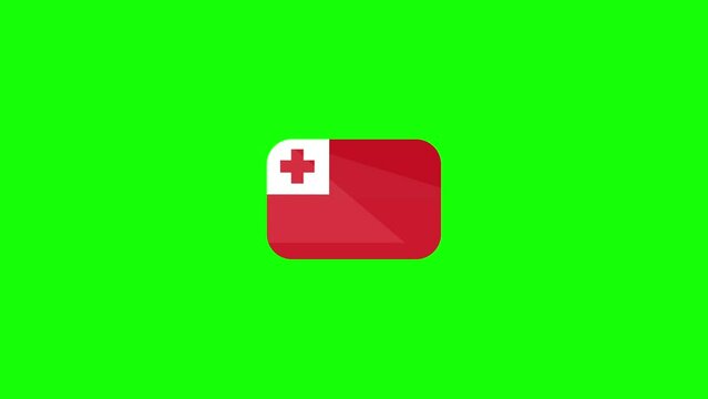 Animated Tonga flag icon design in flat icon style on Green screen background, country flag concept, animated national flags, World flags collection, and the national flag.