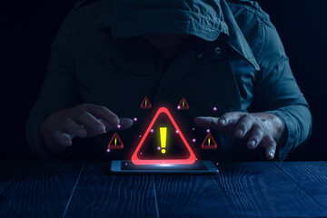 Businessman using computer laptop, System warning hacked alertsign for notification error personal data hacking  virus  cybercrime.concept Cybersecurity vulnerability computer network.