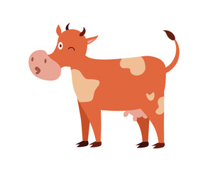 Obraz na płótnie Canvas Concept Cartoon cow moo. This vector illustration depicts a brown cow on a farm. The flat and cartoon style emphasizes the simplicity of the scene. Vector illustration.