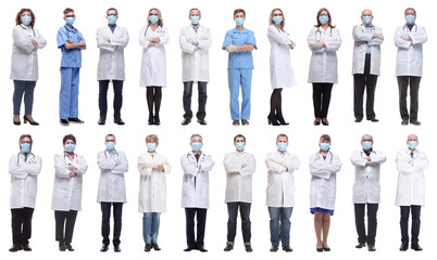 group of doctors in mask isolated on white