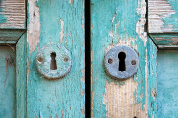 Door key ancient iron wood old ancient Italy Italian detail near keyhole