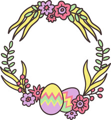 Easter Day Wreath Flat Hand Drawn Illustration