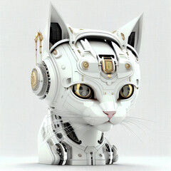 white robotic cat Cyborg iron cat. cat in the ai era artificial, Generative Ai.