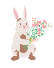 Concept Spring Easter rabbit bunny with flowers. This is a flat vector illustration concept featuring a charming Vector illustration.